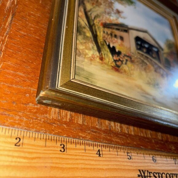 Framed Ceramic? Art Bissell Covered Bridge Charlemont Massachusetts New England - Picture 5 of 7